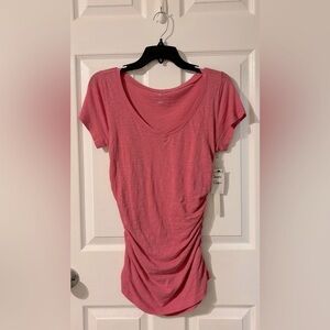 NWT Caslon Shirred V Neck SS Cotton Tee: Sz M